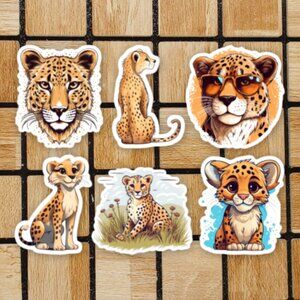 Watercolor Cheetah Sticker Pack of 6 Vinyl Stickers Waterproof Animal Stickers
